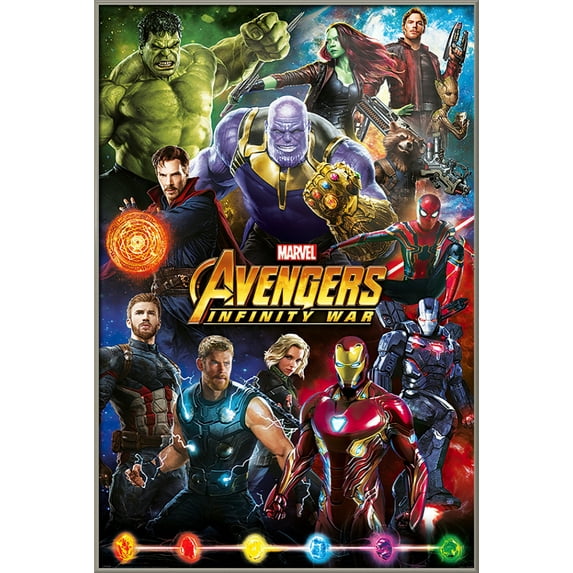Avengers: Infinity War - Framed Movie Poster (Character Montage - Good Vs. Evil) (Size: 25" X 37") (Brushed Champagne Aluminum Frame)