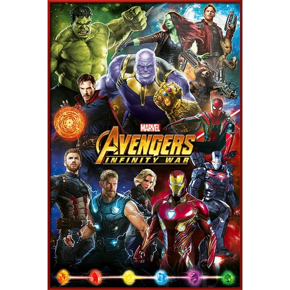 Avengers: Infinity War - Framed Movie Poster (Character Montage - Good Vs. Evil) (Size: 25" X 37") (Red Plastic Frame)