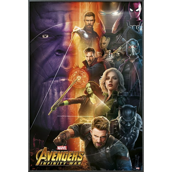 Avengers: Infinity War - Framed Movie Poster (Good Vs. Evil) (Black Panther & Captain America & Spider-Man & Iron Man & Thor...) (Size: 25" X 37") (Metallic Anthracite Plastic Frame)
