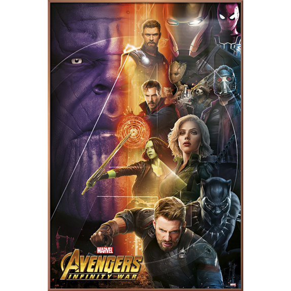 Avengers: Infinity War - Framed Movie Poster (Good Vs. Evil) (Black Panther & Captain America & Spider-Man & Iron Man & Thor...) (Size: 25" X 37") (Shiny Copper Aluminum Frame)