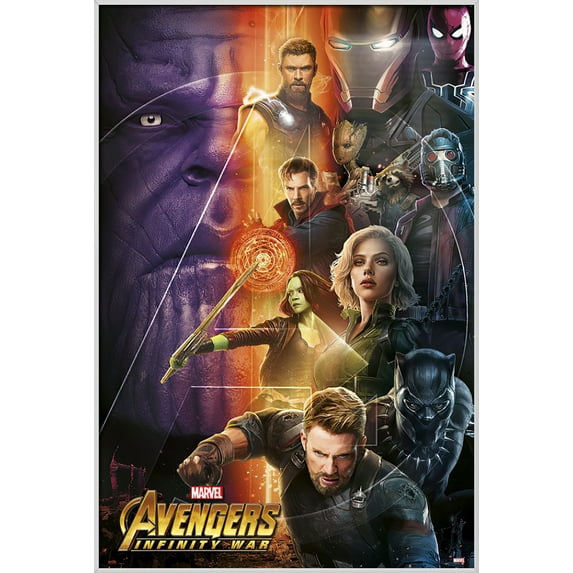 Avengers: Infinity War - Framed Movie Poster (Good Vs. Evil) (Black Panther & Captain America & Spider-Man & Iron Man & Thor...) (Size: 25" X 37") (Shiny White Aluminum Frame)