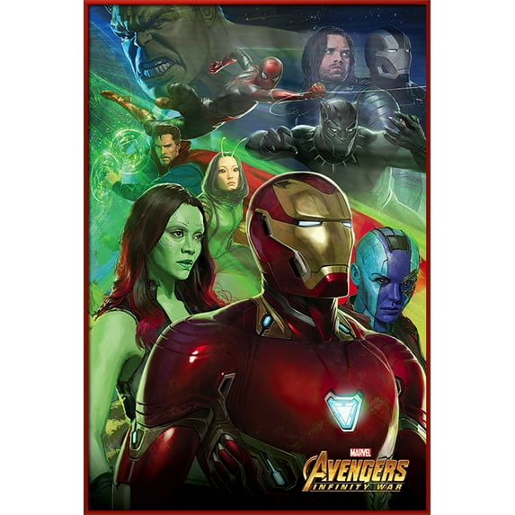 Avengers: Infinity War - Framed Movie Poster (Iron Man & Spider-Man & Bucky Barnes & The Hulk & Dr. Strange & Black Panther...) (Size: 25" X 37") (Red Plastic Frame)