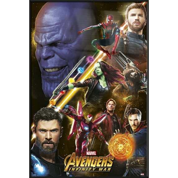 Avengers: Infinity War - Framed Movie Poster (Thor Iron Man Dr. Strange Star-Lord Spider-Man Captain America Rocket Thanos) (Size: 25" X 37") (Black Aluminum Frame)