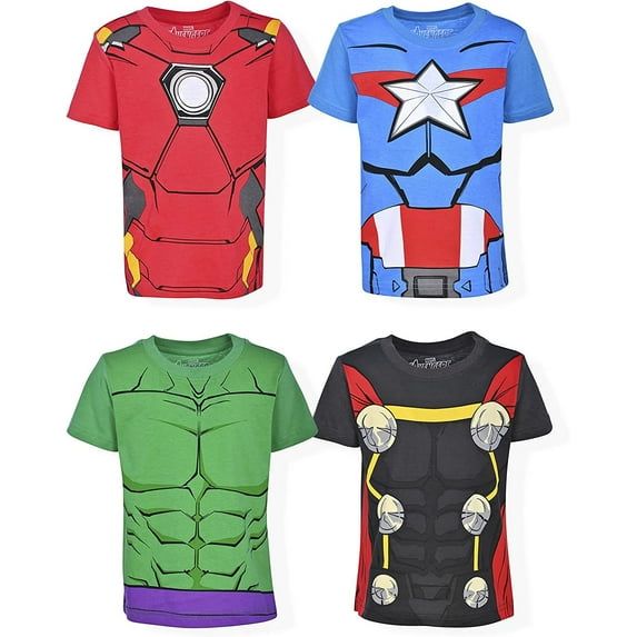Avengers Ironman, Captain America and Hulk Boys 4 Pack Roleplay Short Sleeve Tees, 4-7