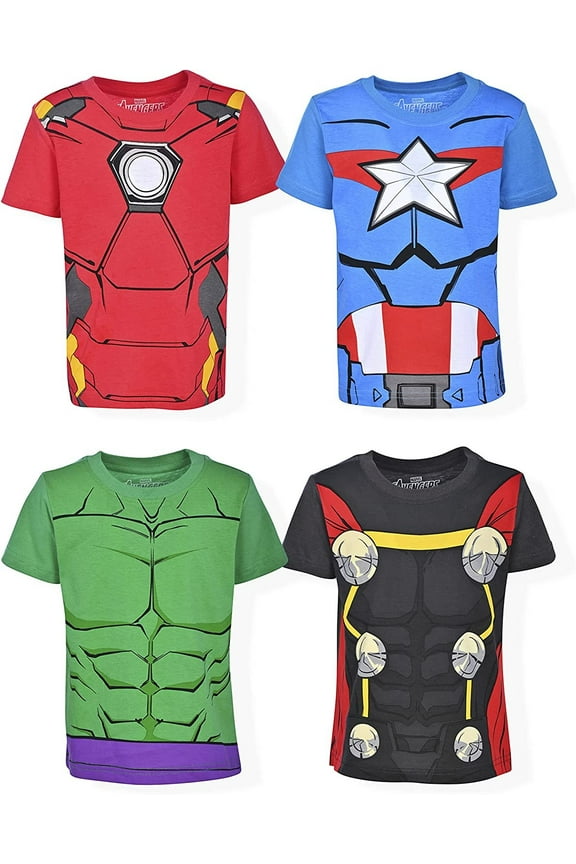 Avengers Ironman, Captain America and Hulk Boys 4 Pack Roleplay Short Sleeve Tees, 4-7