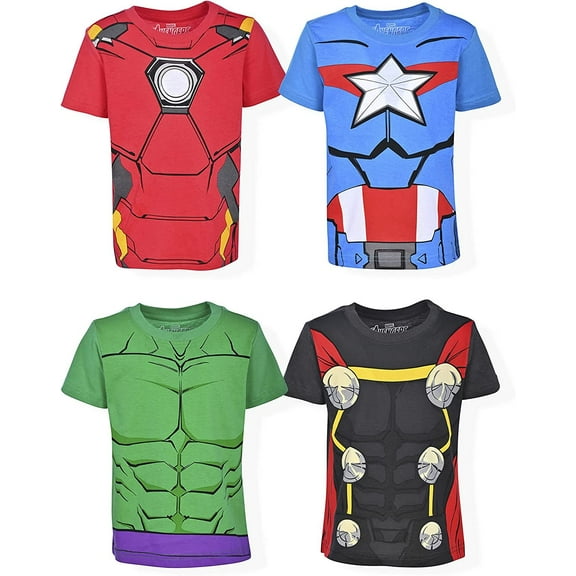 Avengers Ironman, Captain America and Hulk Boys 4 Pack Roleplay Short Sleeve Tees, Toddler