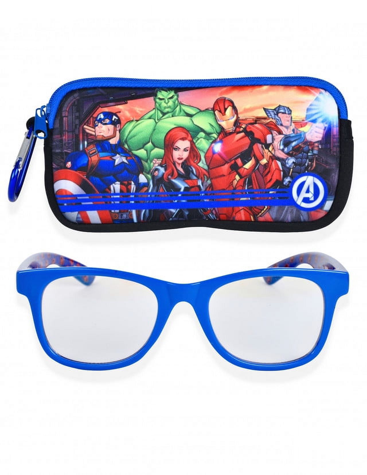 Avengers Kids Blue Light Blocking Glasses with Zippered Case and Carabiner