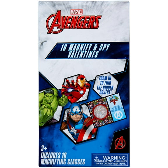 Avengers Magnify and Spy Valentine Exchange Cards, Multi-Color, 16 Count
