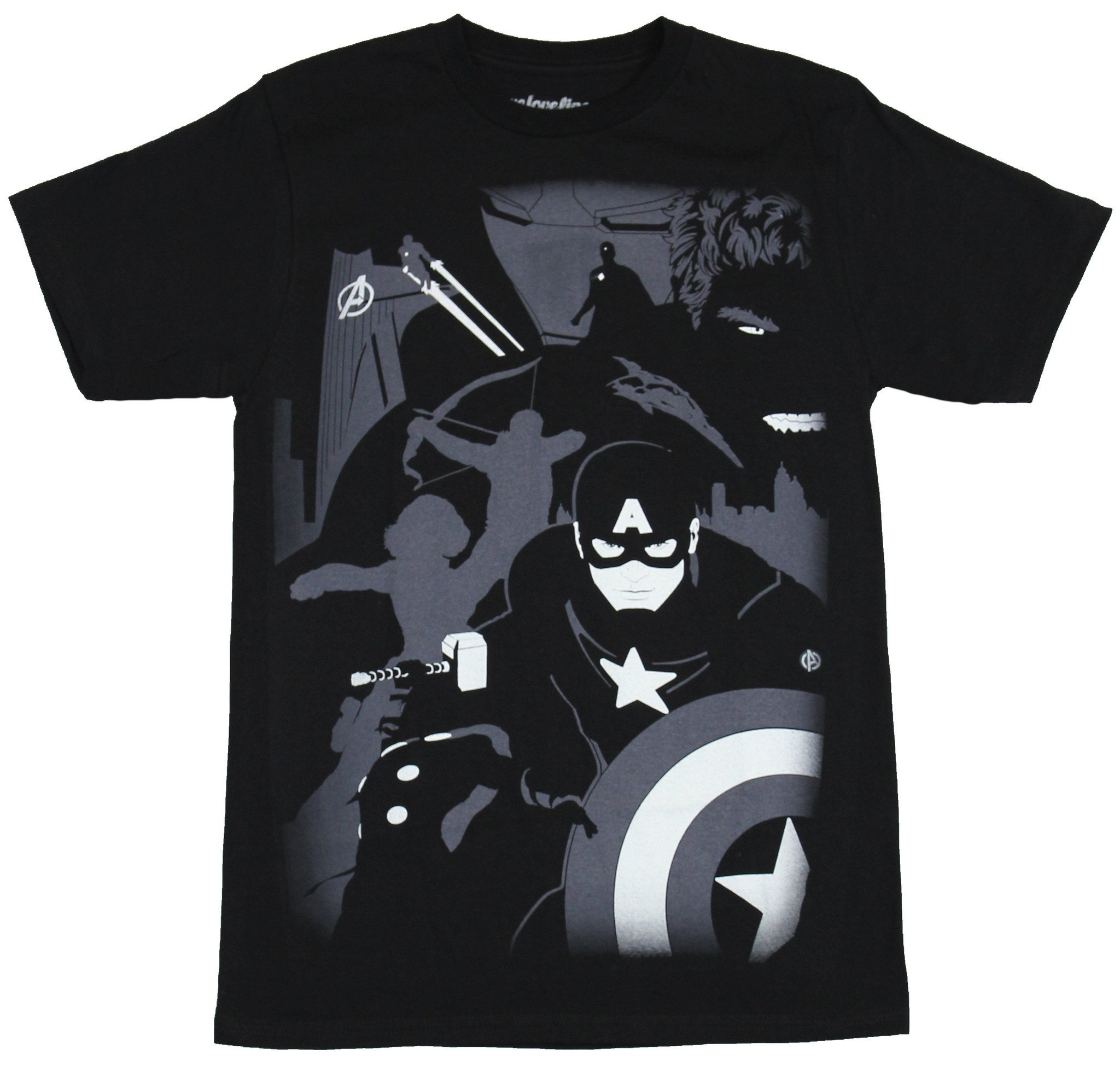 Avengers (Marvel Comics) Mens TShirt Black White & gray Stylized