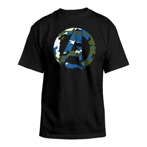 Avengers (Marvel Comics) Mens T-Shirt - Blue Green Camo Logo