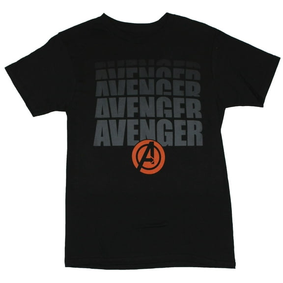 Avengers (Marvel Comics) Mens T-Shirt - Name Drop Over Orange Logo Image (Large)