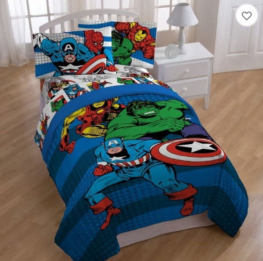 Avengers Marvel Comics Red & Blue Boys Twin Comforter & Sheet Set (4