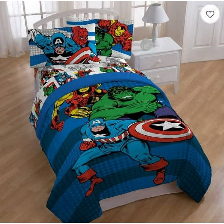 Avengers Marvel Comics Red Blue Boys Twin Comforter Sheet Set 4 Piece Bed in A Bag Walmart