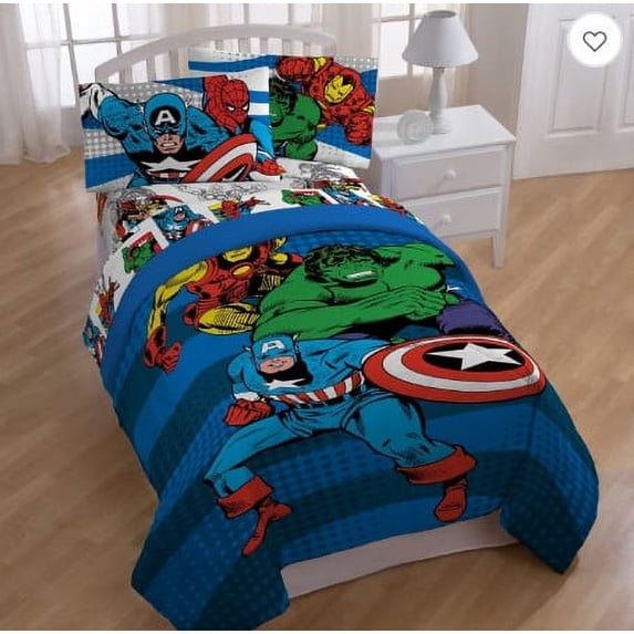 Avengers Marvel Comics Red & Blue Boys Twin Comforter & Sheet Set (4 Piece Bed in A Bag)