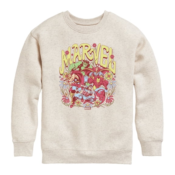 Avengers - Marvel Floral - Youth Boys Crew Fleece Sweatshirt
