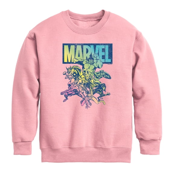 Avengers - Marvel Group Rainbow - Youth Boys Crew Fleece Sweatshirt