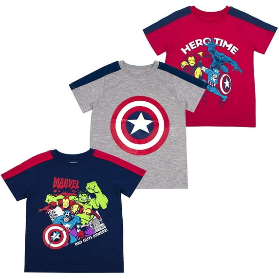 Avengers Marvel and Spiderman Superhero Shirts 3-Pack for Boys and Toddlers