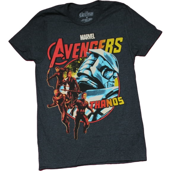 Avengers Mens T-Shirt -  Giant Thanos and cast in Circle (Medium)