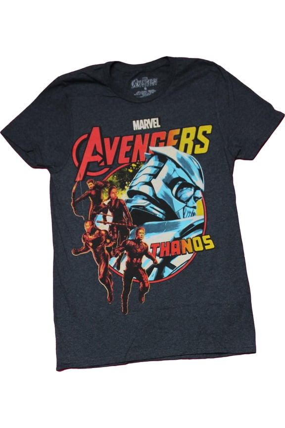 Avengers Mens T-Shirt - Giant Thanos and cast in Circle (Medium)