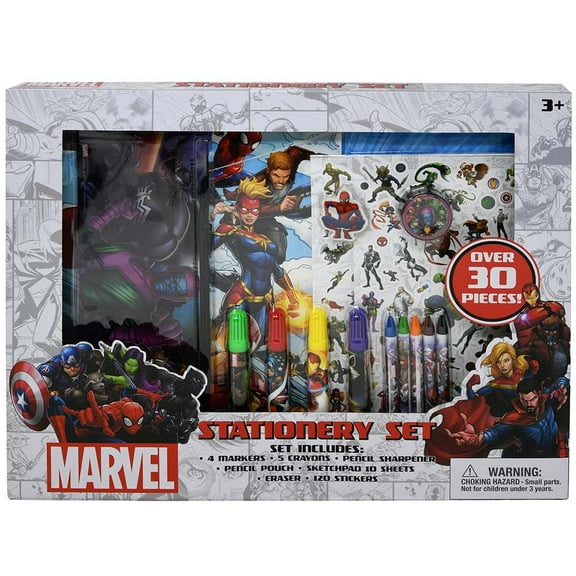 Avengers Over 30pc Stationery Set in Box- PENCIL CASE, STICKERS, MARKER & MORE!