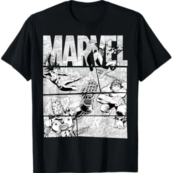 Avengers Retro Black White Comic Art Graphic Unisex T-Shirt up to size 5XL
