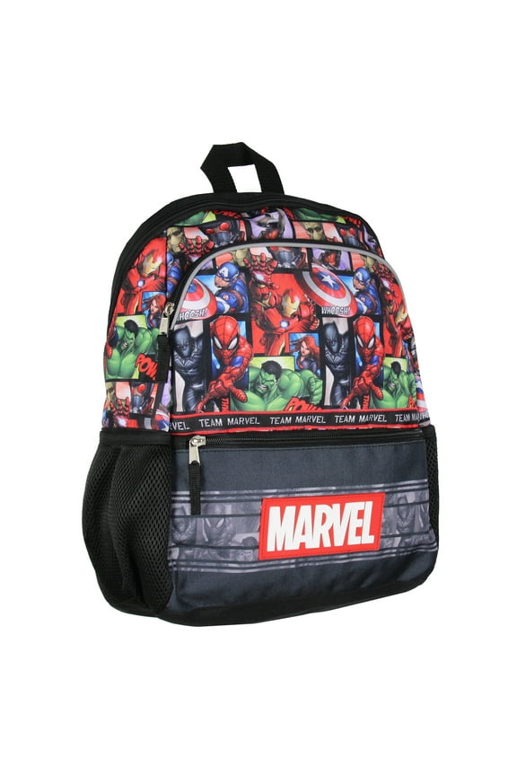 Avengers Spider-Man Iron Man Captain America Hulk 16" Book Bag School Travel Backpack With Water Bottle Pockets and Adjustable Back Straps