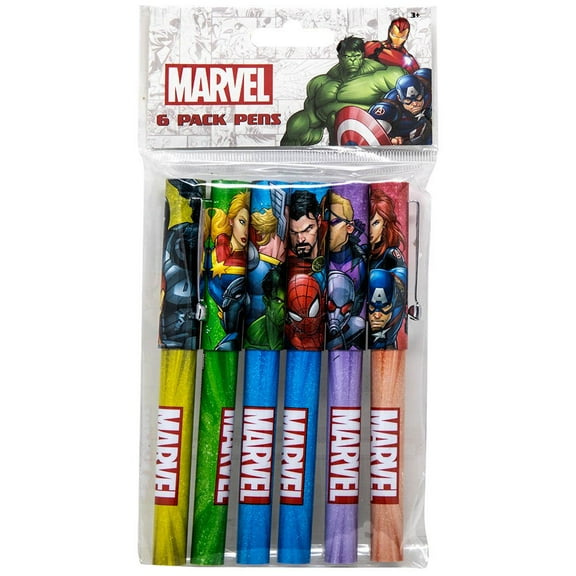 Avengers & Spiderman 6pk Pens in Poly Bag with Header- 2 PACK