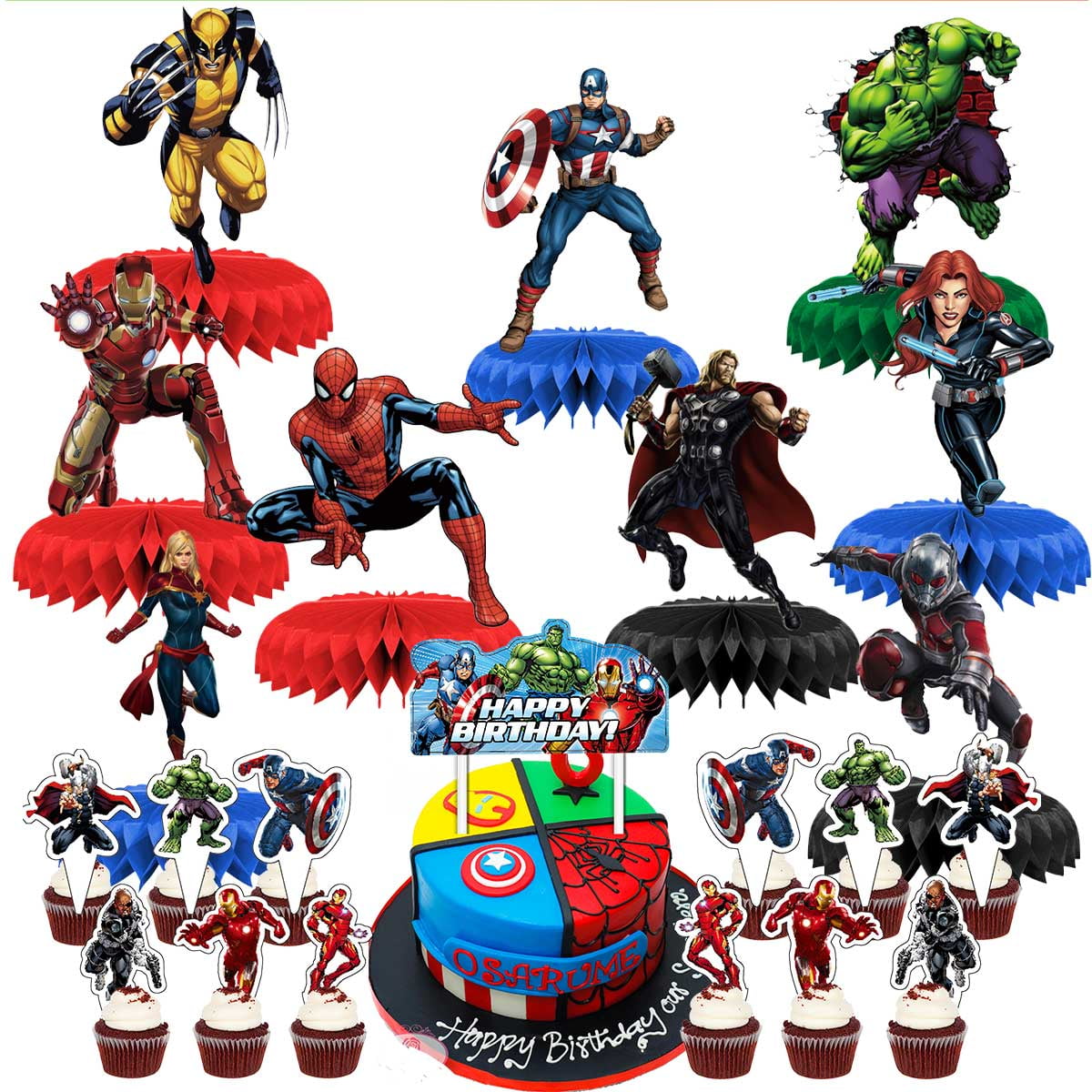 Avengers Super Hero Party Supplies Honeycomb Centerpieces Table Toppers Cake Toppers Decorations for Birthday Photo Props