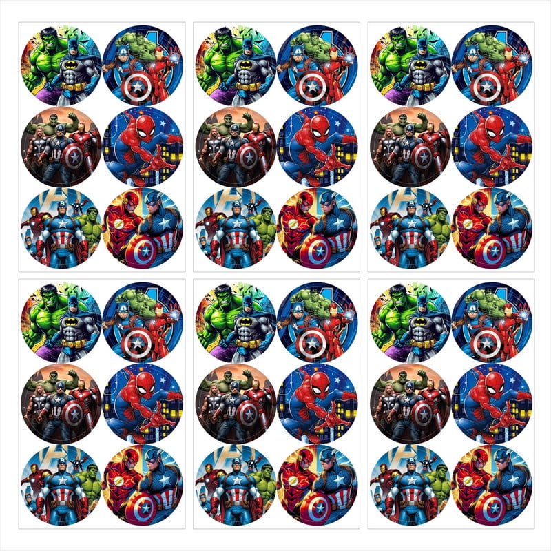 Avengers Superhero Super Heroes Stickers Labels Birthday Party Favors Thank You Themed Round Circle Baby Shower 60pcs