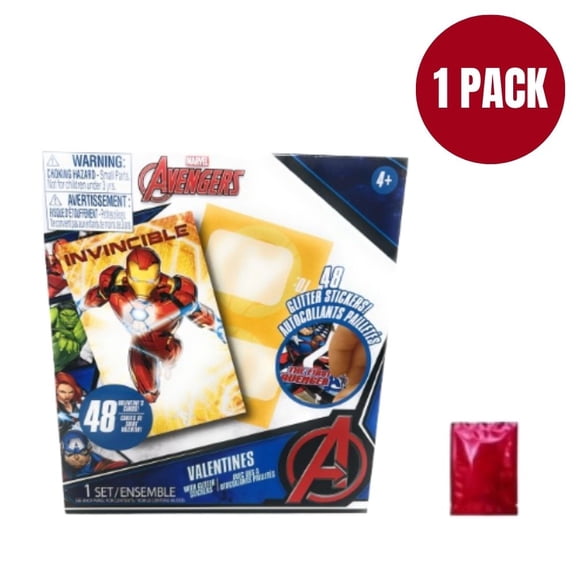 Avengers Valentines Day Card Set with Glitter Stickers, 48 Exchange Cards, 8 Unique Designs for Kids Classroom Parties, Superhero Themed Valentines, Bonus LaPrima Morceau Bonbon