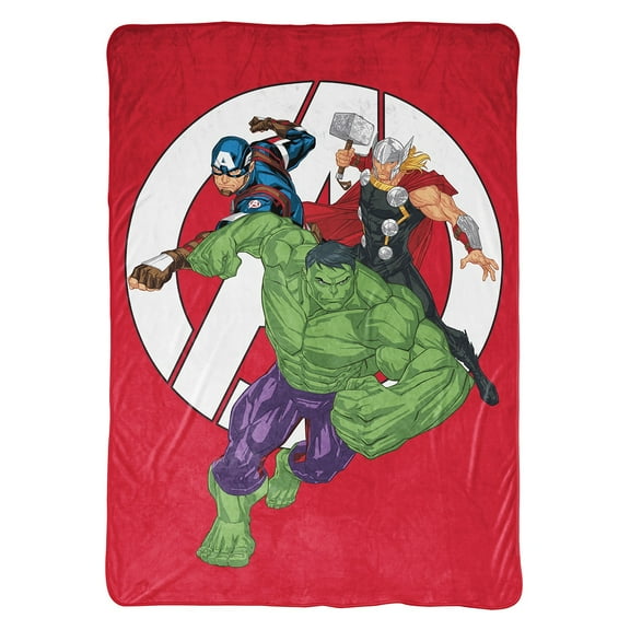Avengers with Captain America, Hulk, and Thor Kids Blanket, 62 x 90, Microfiber, Red, Marvel