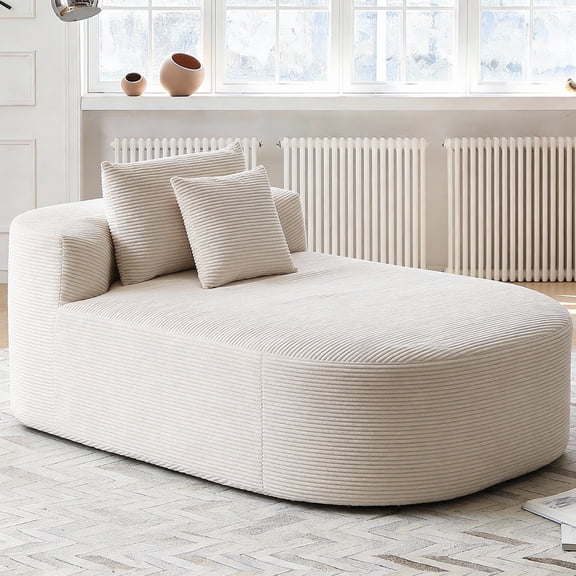 Avenix 67" Boneless Oversized Chaise Lounge Chair, Upholstered Corduroy Cloud Sofa Bed with Deep Cushion, Indoor No Assembly, Beige