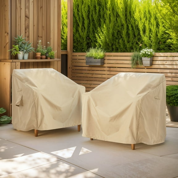 Avenleigh Outdoor Patio Club Chair Cover, Weather Resistant Fabric, Beige, Set of 2