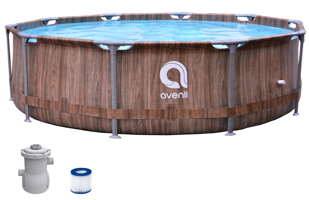 Avenli 10' x 30" Wood Pattern Premium Round Fiberglass Frame Above Ground Pool with Accessories - image 1 of 7