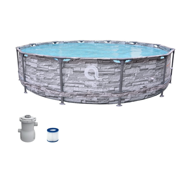 Avenli 12 ft. Grey Stone Premium Round Fiberglass Frame Above Ground Pool