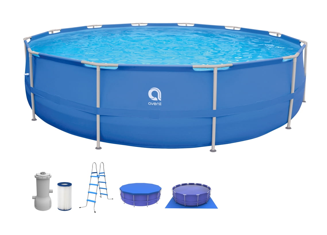 Avenli 15ft x 48in Blue Round Steel Frame Above Ground Swimming Pool with Accessories