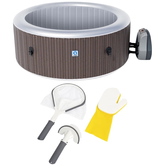 Avenli Nice 4-6 Person Inflatable Hot Tub Spa + Cover, Rattan Pattern, Rapid Heating up to 104F, 140 Water Jets, 264 Gal, Round Including Cleaning Tool Kit