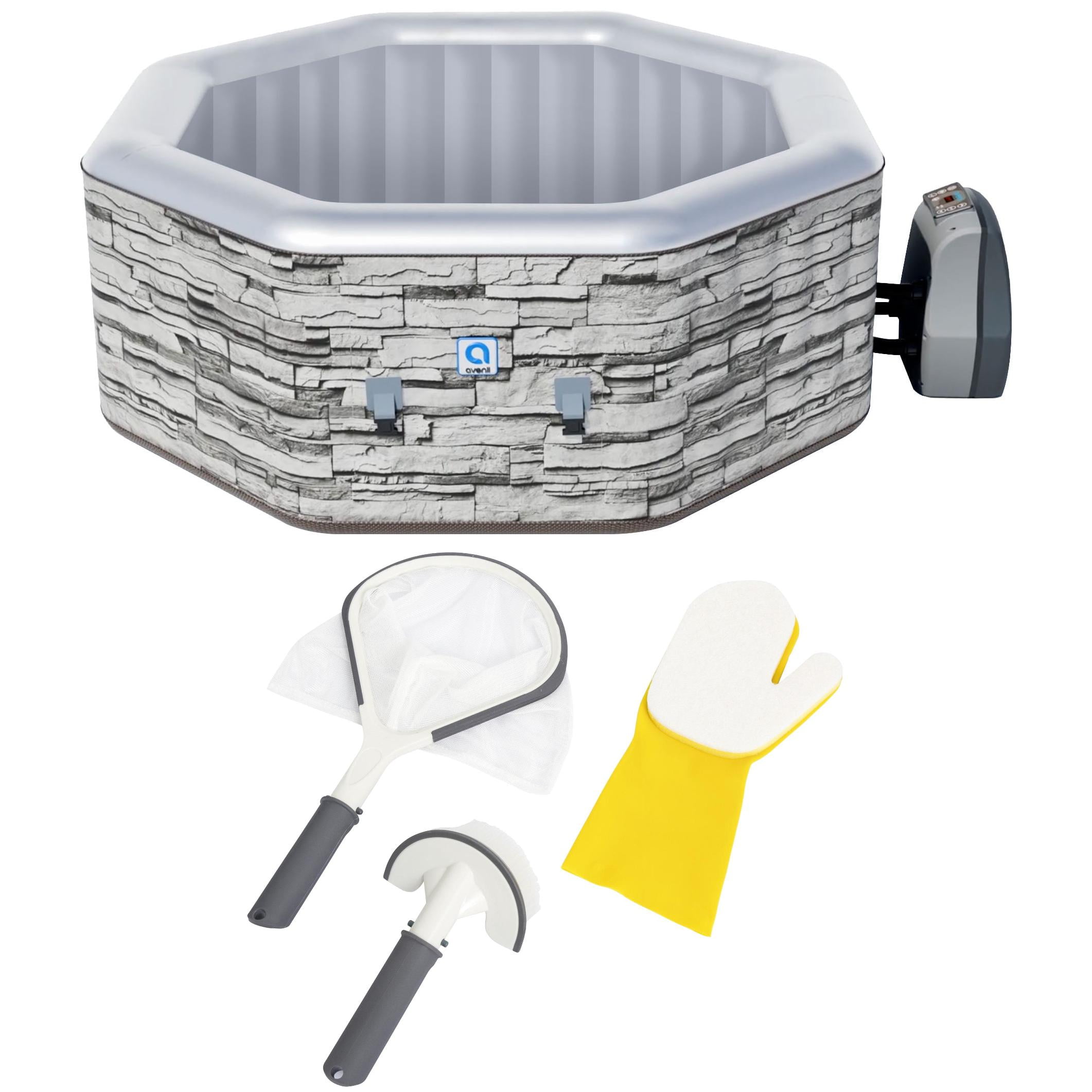 Avenli Vermont 3-5 Person Inflatable Hot Tub Spa + Cover, Gray Brick Pattern, Rapid Heating up to 104°F, 120 Water Jets, 211 gal, Octagon Including Cleaning Tool Kit