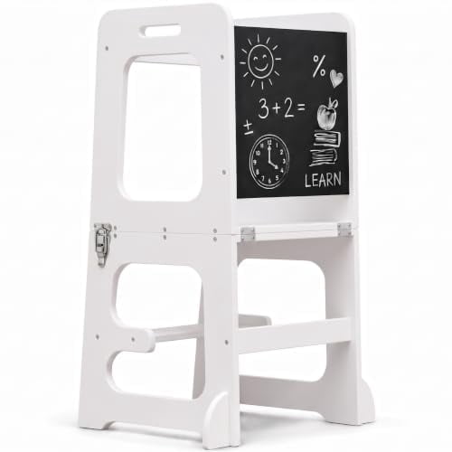 Avenlur Toddler Tower, Date 4-in-1 Kitchen & Learning Tower (White)