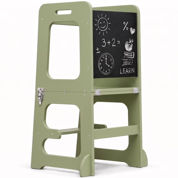 Avenlur Toddler Tower, Date 4-in-1 Kitchen & Learning Tower Kitchen Tower doubles as a kitchen stool for toddlers, montessori tower, and toddler tower table. (Green)