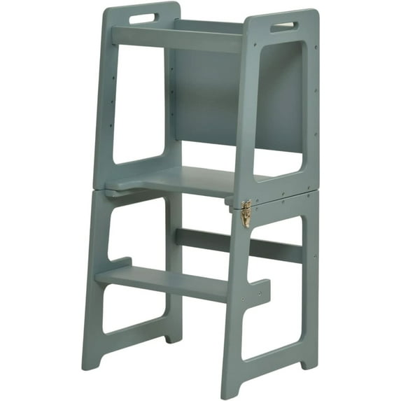 Avenlur 4 in 1 Learning Kitchen Tower Step Stool Helper Montessori Waldorf Style Indoor Counter Stepping Stand and Chalkboard Converts-Folds Into Desk Table, Chair for Toddlers, Children - Light Blue