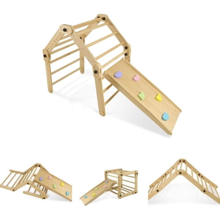 Avenlur Acacia Montessori, Waldorf Style Indoor Gym Playset 10-in-1 Foldable Triangle Ladder, Rock Climbing Ramp, Play Set Slide, Climber, Children Toy, Home Playground, Toddlers, Kids 18m-8yrs
