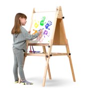 Avenlur Adjustable Height Easel for Kids and Adults - Multifunctional Art Station with Chalkboard, Ideal for Painting, Drawing, and Display - Foldable Wooden Stand with Storage Tray
