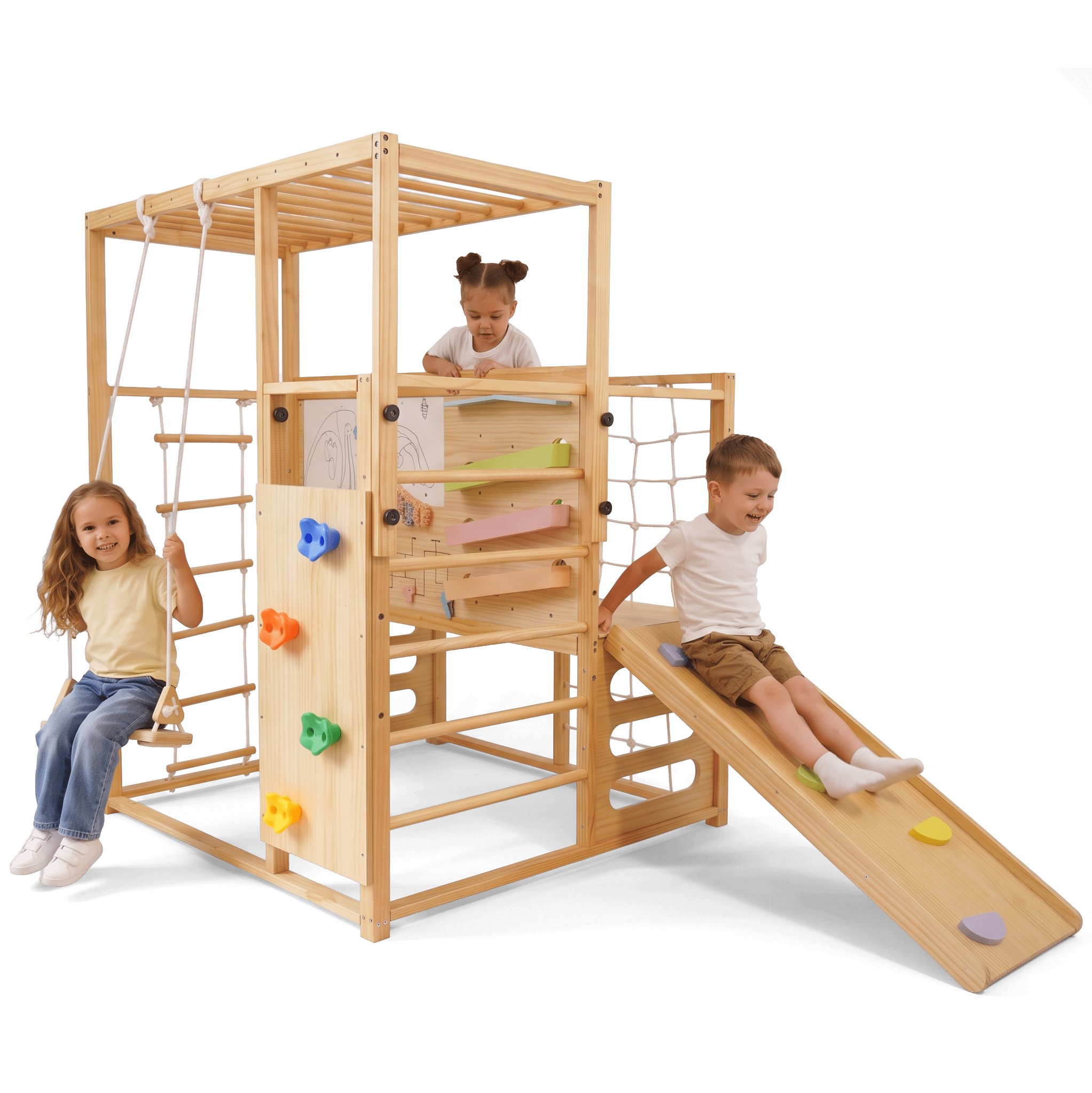 Avenlur Alpine Indoor Playground, Wooden Jungle Gym for Kids with Slide ...