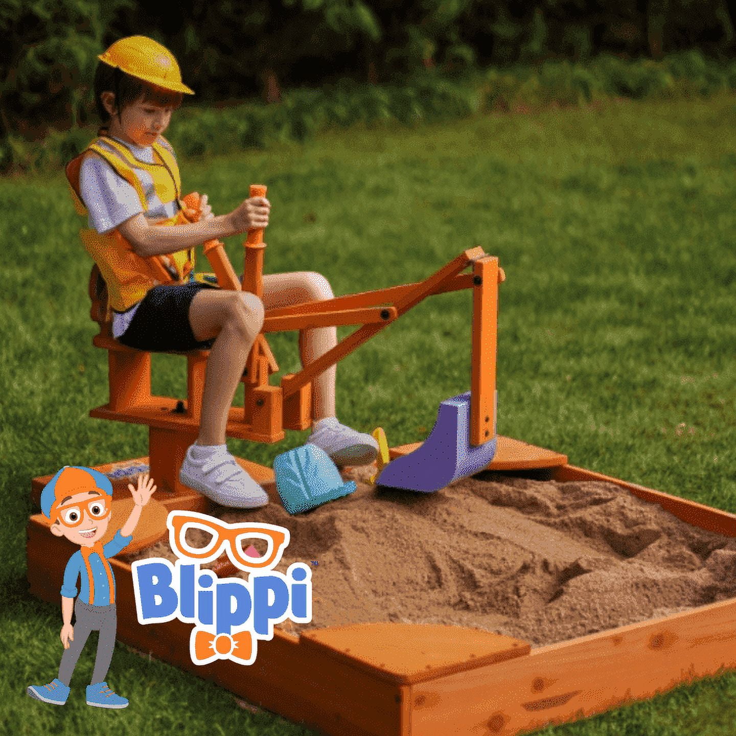 Avenlur Blippi Excavator Ride-On - Sturdy Pinewood, Intuitive Controls, Ergonomic Seat - Ideal for Outdoor Playgrounds, Backyards, Beach - 360 Swivel - Safe for Toddlers and Boys
