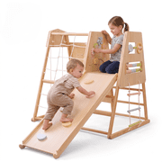 Avenlur Cherry 5-in-1 Wooden Indoor Climber   Montessori Toddler Play Gym with Slide, Rock Wall, Rope Ladder, Sensory Panel & Swing   Indoor Playground for Kids Ages 18 Months to 5 Years