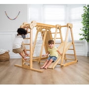 Avenlur Chestnut - The Ultimate Indoor 7-in-1 Playset and Foldable Jungle Gym for Kids Aged 2-8 with Slide, Rock Climb Wall, Climbing Ladder, Rope Net, Monkey Bars, Swing, and Ninja Ring - USA Company