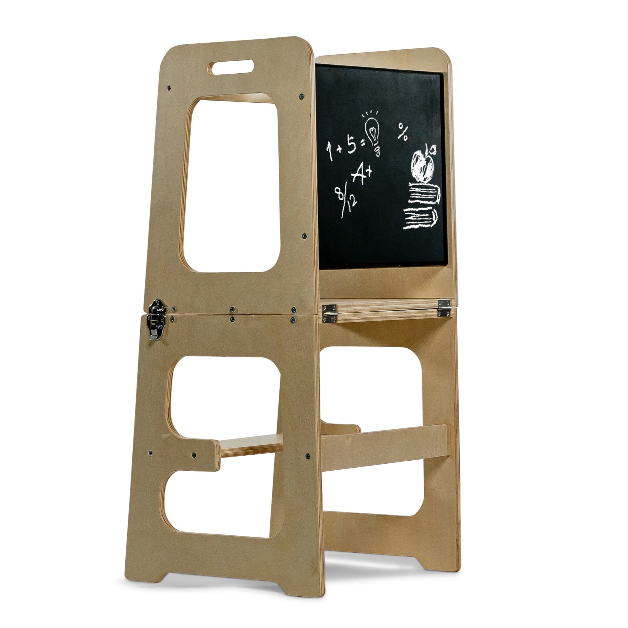 Avenlur Date 4-in-1 Foldable Kitchen Tower - Toddler Step Stool with Chalkboard, Desk Table and Chair - Waldorf and Montessori Kitchen Stool - Kitchen Stool Tower for Toddlers 18 Months to 6 Years
