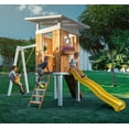 thumbnail image 1 of Avenlur  Forest Modern House Outdoor Wooden Swing Set Children's Wood Playset 2 Belt Swings, Clubhouse Fort, Windows, Ladder, Wavy Slide Toddlers, Kids Climbers Play Adventure Rock Climbing, 1 of 17