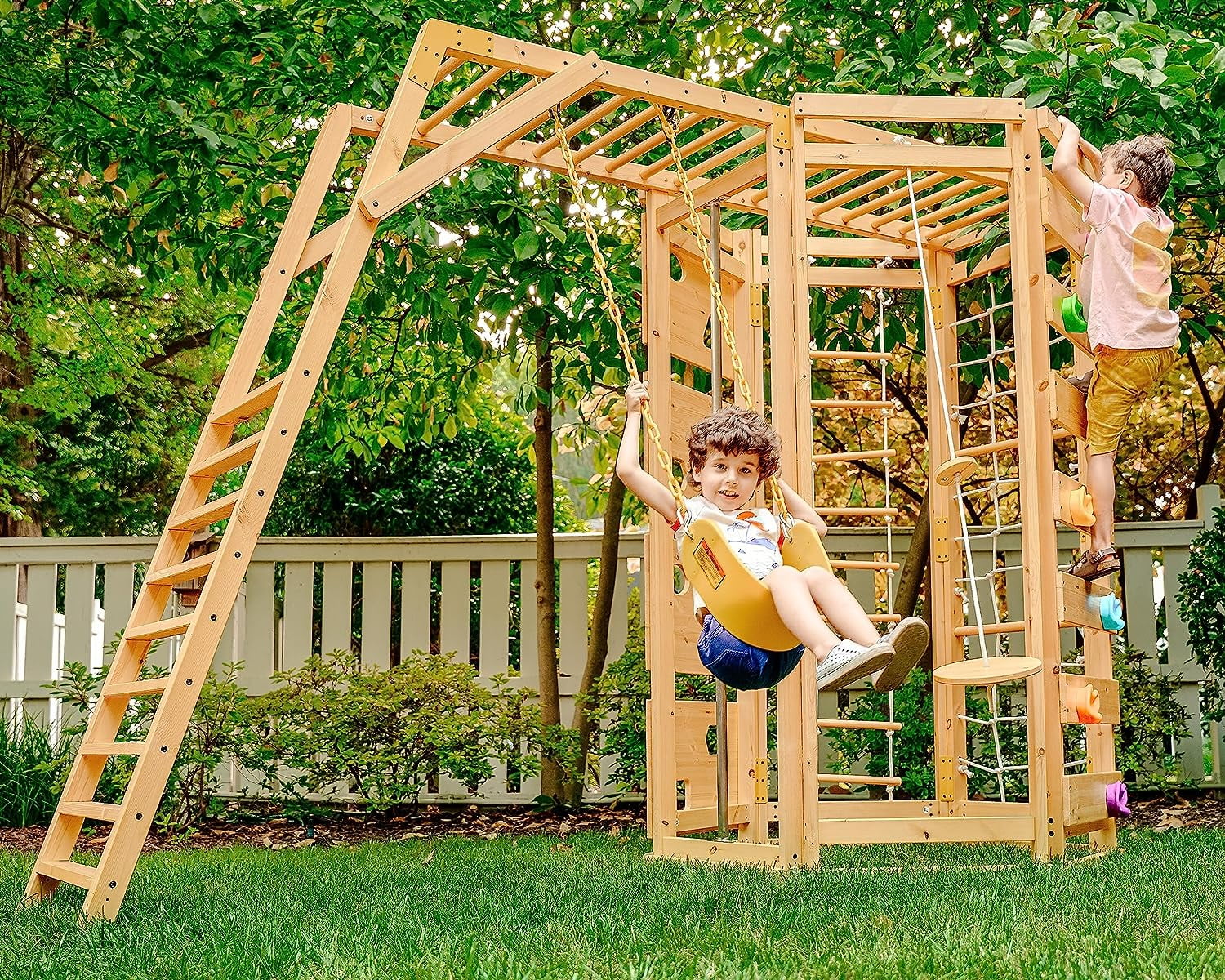 Hawthorn Pine Wood Outdoor Climber with Swing and Monkey Bars
